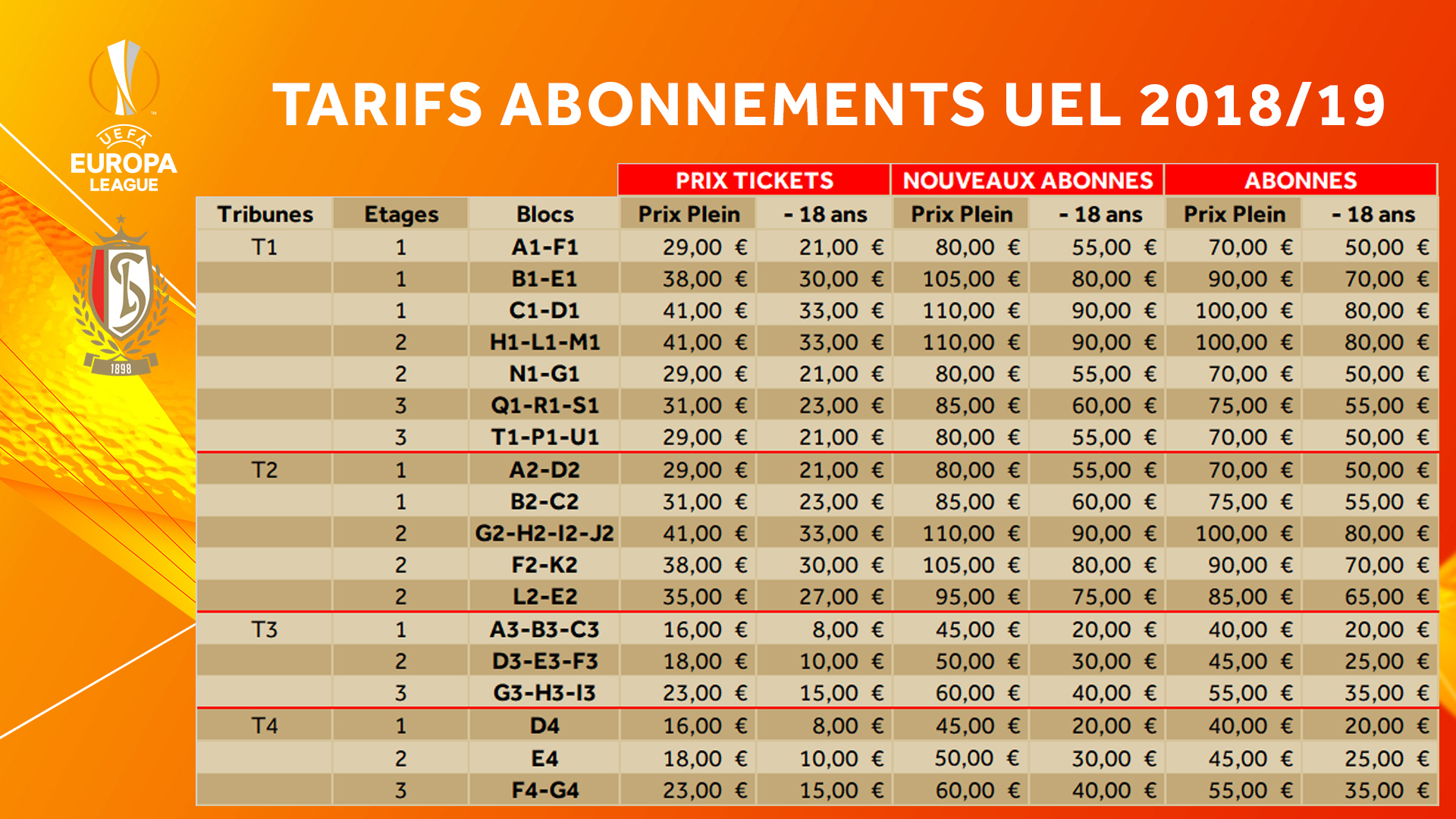 UEFA Europa League : Kalender en Ticketing Royal Standard Club de Liege